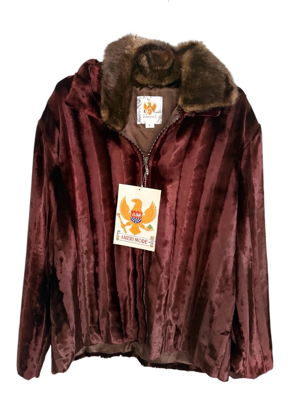 Women's Deep Burgundy Teddy Jacket with Faux Fur Collar